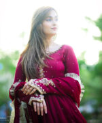 Neck Sleeves Embroidered With Pearls Attached Long Maxi With Lace Work Dupatta 3PCs - Image 4