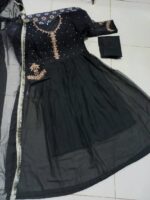Neck Sleeves Embroidered With Pearls Attached Long Maxi With Lace Work Dupatta 3PCs - Image 9