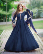 Neck Sleeves Embroidered With Pearls Attached Long Maxi With Lace Work Dupatta 3PCs - Image 11