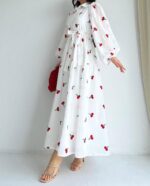 Front And back Allover Cherry Embroidered Maxi With Separate Adjustable Belt - Image 11