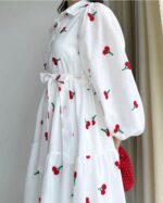 Front And back Allover Cherry Embroidered Maxi With Separate Adjustable Belt - Image 8