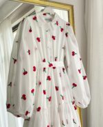 Front And back Allover Cherry Embroidered Maxi With Separate Adjustable Belt - Image 6