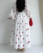 Front And back Allover Cherry Embroidered Maxi With Separate Adjustable Belt - Image 5