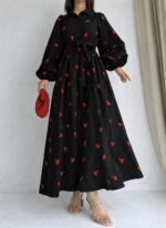 Front And back Allover Cherry Embroidered Maxi With Separate Adjustable Belt - Image 10